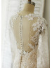 Long Sleeves Ivory Lace Beaded Wedding Dress With Champagne Lining